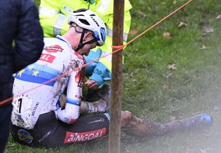 Belgian Michael Vanthourenhout gets injured during a fall during the men elite race at the Urban Cross Kortrijk cyclocross cycling event on Saturday 25 November 2023 in Kortrijk the second stage in the X2O Badkamers Trofee Veldrijden competitionBELGA PHOTO JASPER JACOBS Photo by JASPER JACOBS BELGA MAG Belga via AFP Photo by JASPER JACOBSBELGA MAGAFP via Getty Images