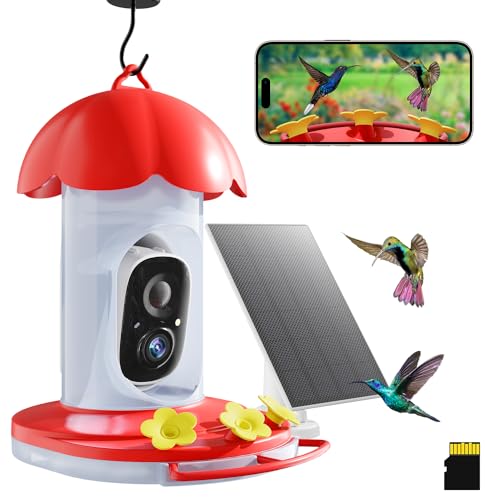 Smart Hummingbird Feeder With Camera, Solar Power, 32gb Card, Ant Moat, Bee Proof, Hummingbird Feeder Camera - Ai Identify Species, Instant Notification, Bird Watching Camera Gifts for Mom, Dad