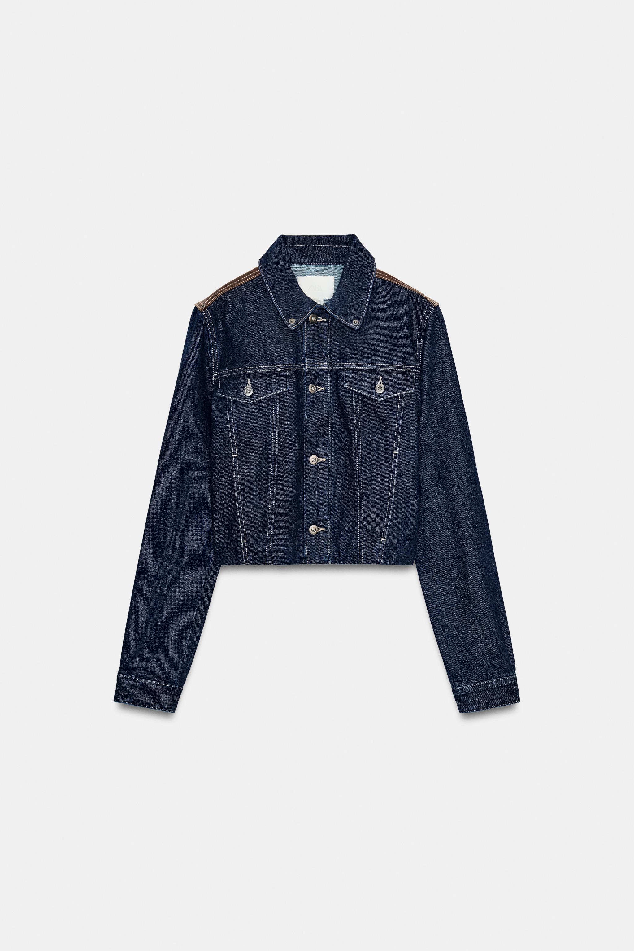 Faux Leather Denim Effect Jacket