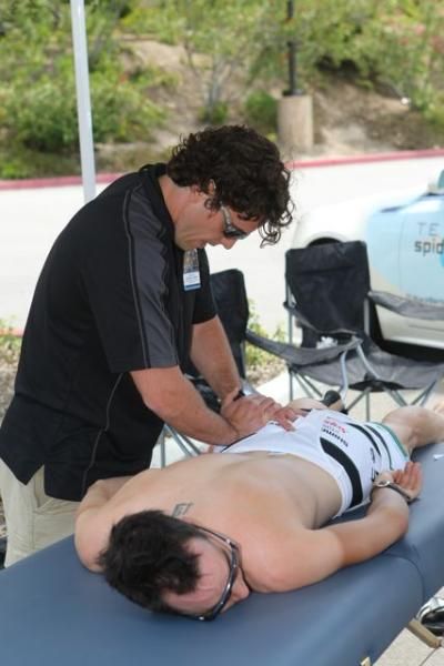 A lucky rider gets a pre-race massage