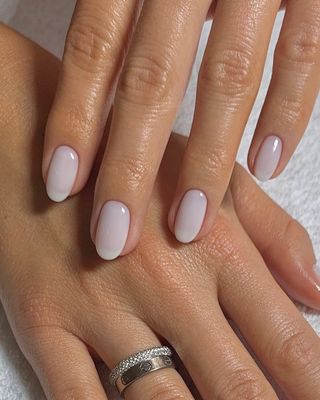 Milky nails with oval shape