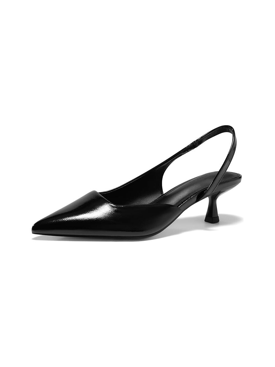 Coutgo, Coutgo Womens Slingback Low Kitten Heels Closed Pointed Toe Pumps D’orsay Sexy Office Dress Shoes, Polish Black, Size 8
