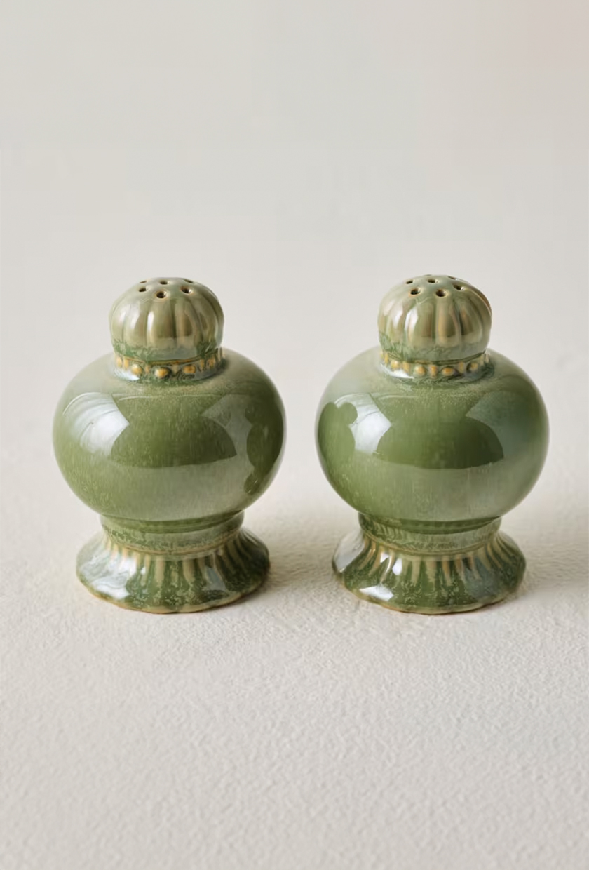 Green ceramic salt and pepper shakes from Magnolia