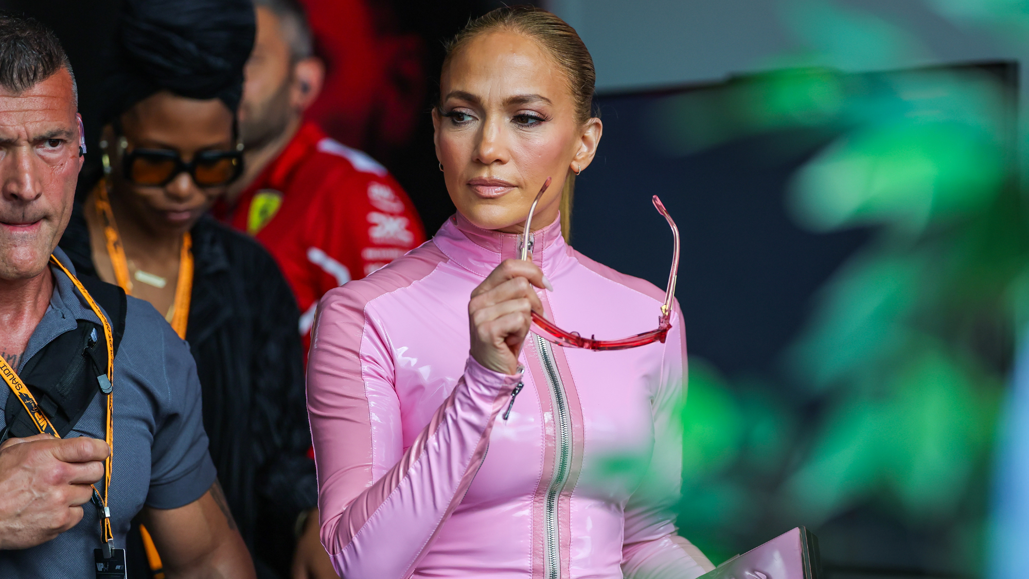 Jennifer Lopez walks in the paddock as a guest of Ferrari during qualifying ahead of the F1 Grand Prix of Saudi Arabia at Jeddah Corniche Circuit on April 19, 2025 in Jeddah, Saudi Arabia