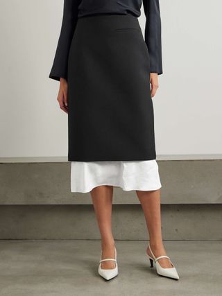 Silk-Trimmed Wool-Blend Midi Skirt