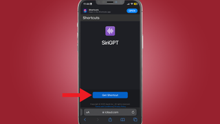 An iphone screenshot of the page to download the SiriGPT shortcut