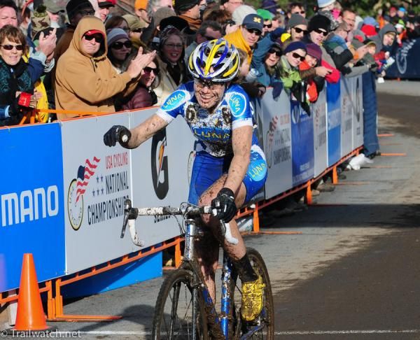 Georgia Gould is cheered by the crowd for her gutsy second place effort.