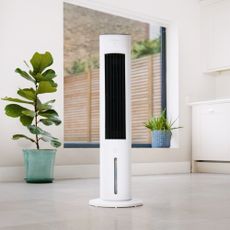 Pro Breeze air cooler and portable tower fan in living room