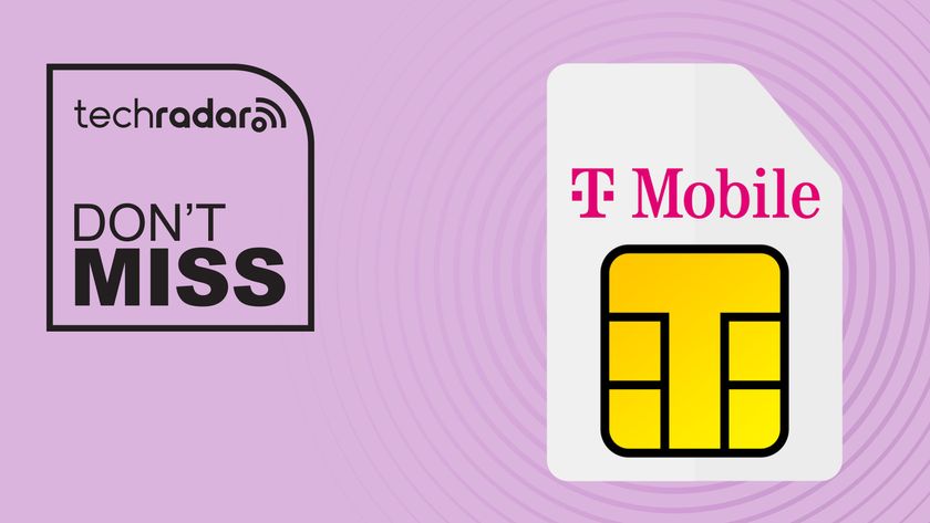 T-Mobile branded sim card on pink background with don't miss text overlay