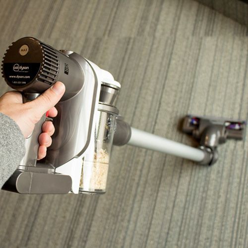 The Dyson V6 turns on and off with a convenient trigger on the stick's handle.