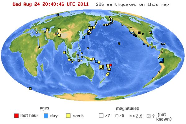 Earthquakes in the world in the past 7 days. Credit: USGS