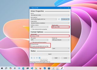 Rufus settings to create UEFI bootable media