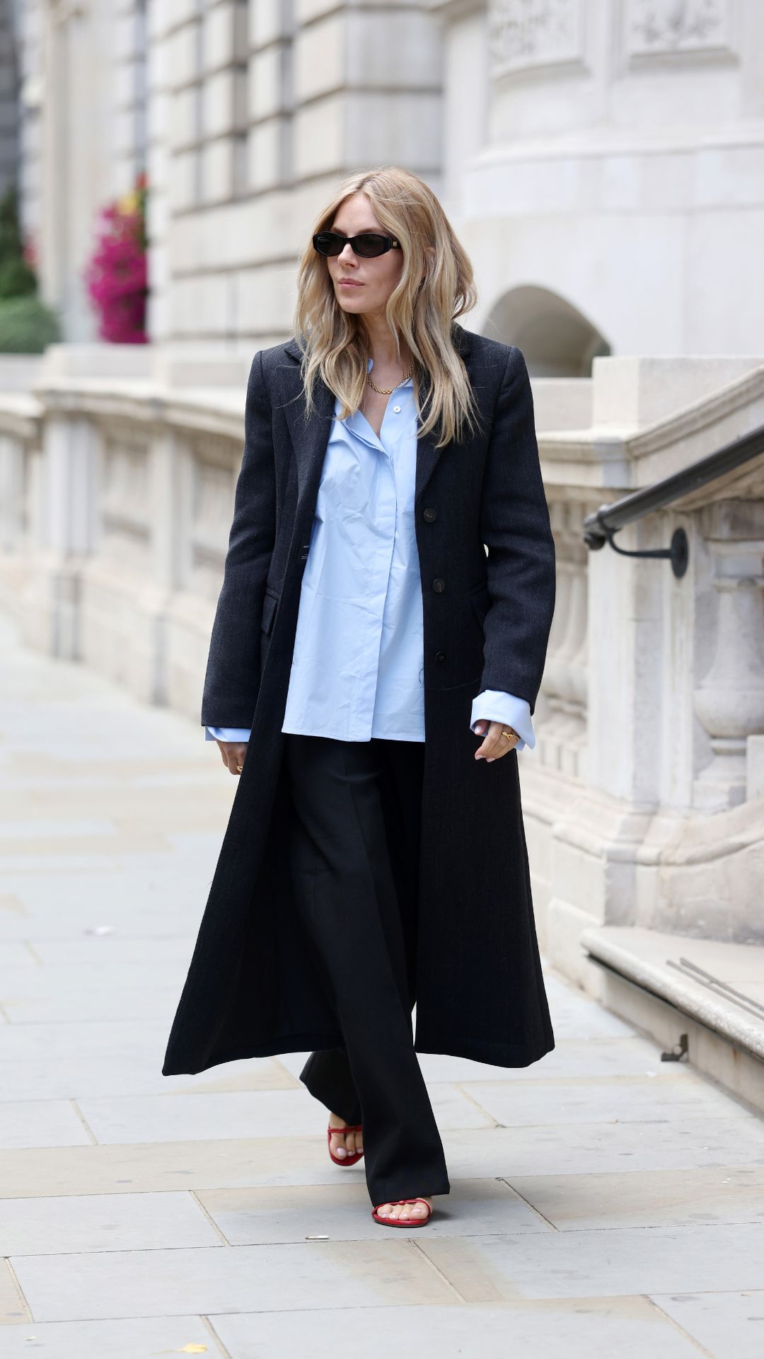 Sienna Miller arriving at a press junket for new sky series 'War', wearing MANGO and Monica Vinader on September 16, 2026 in London, England