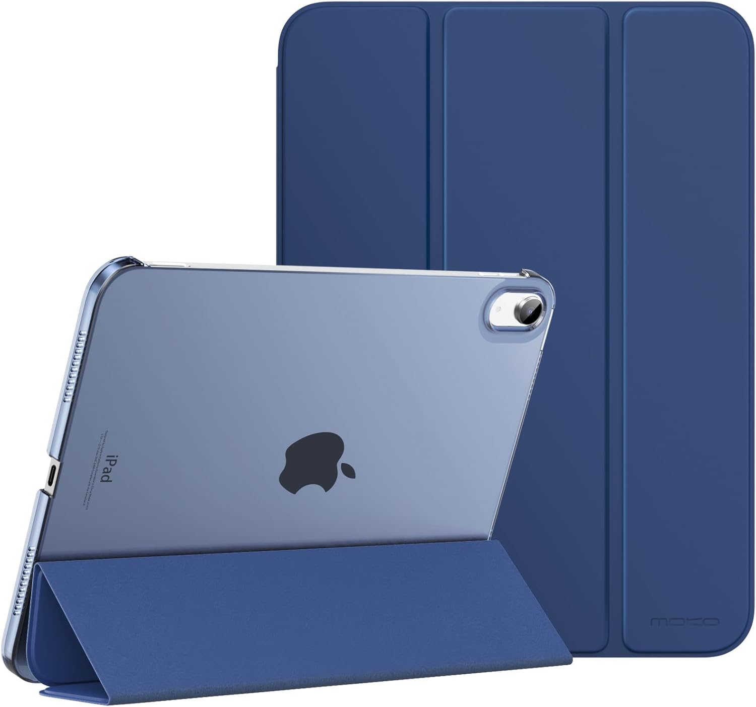 MoKo iPad case, one with an iPad inside and seen from the back, one closed
