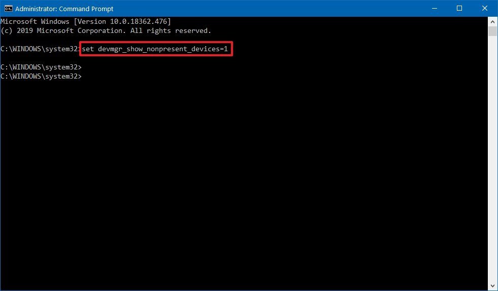 Command Prompt enable hidden devices