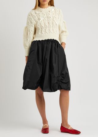 Ruched Nylon Midi Skirt