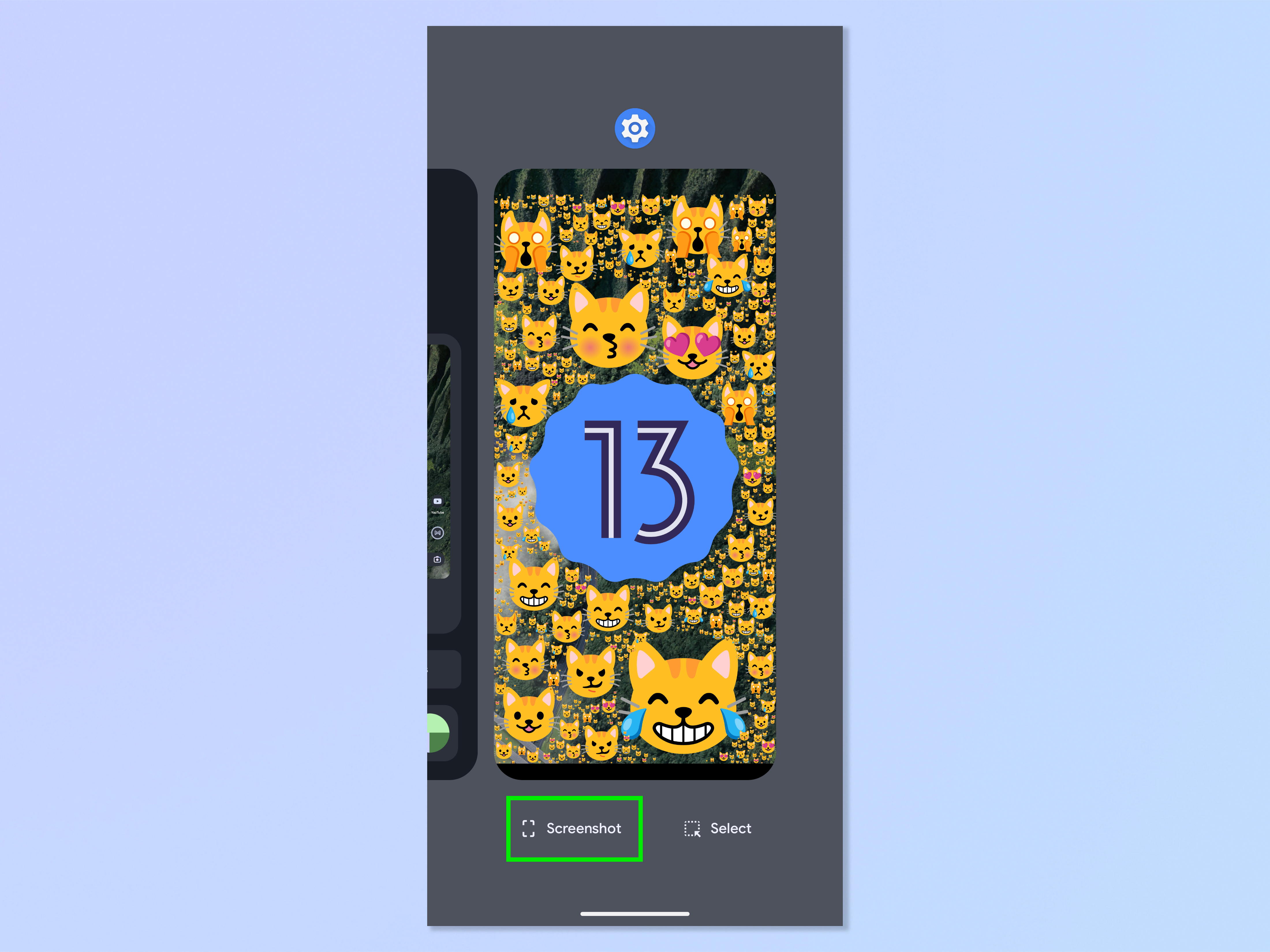 Снимок экрана, показывающий шаги, необходимые для поиска пасхального яйца Android 13 и установки его в качестве обоев.