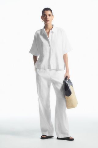 Straight-Leg Tailored Linen Pants