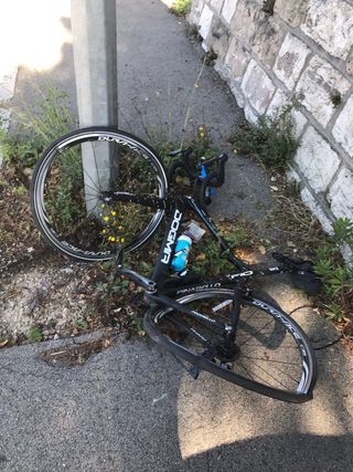 Chris Froome's bike was in a bad way after the collision