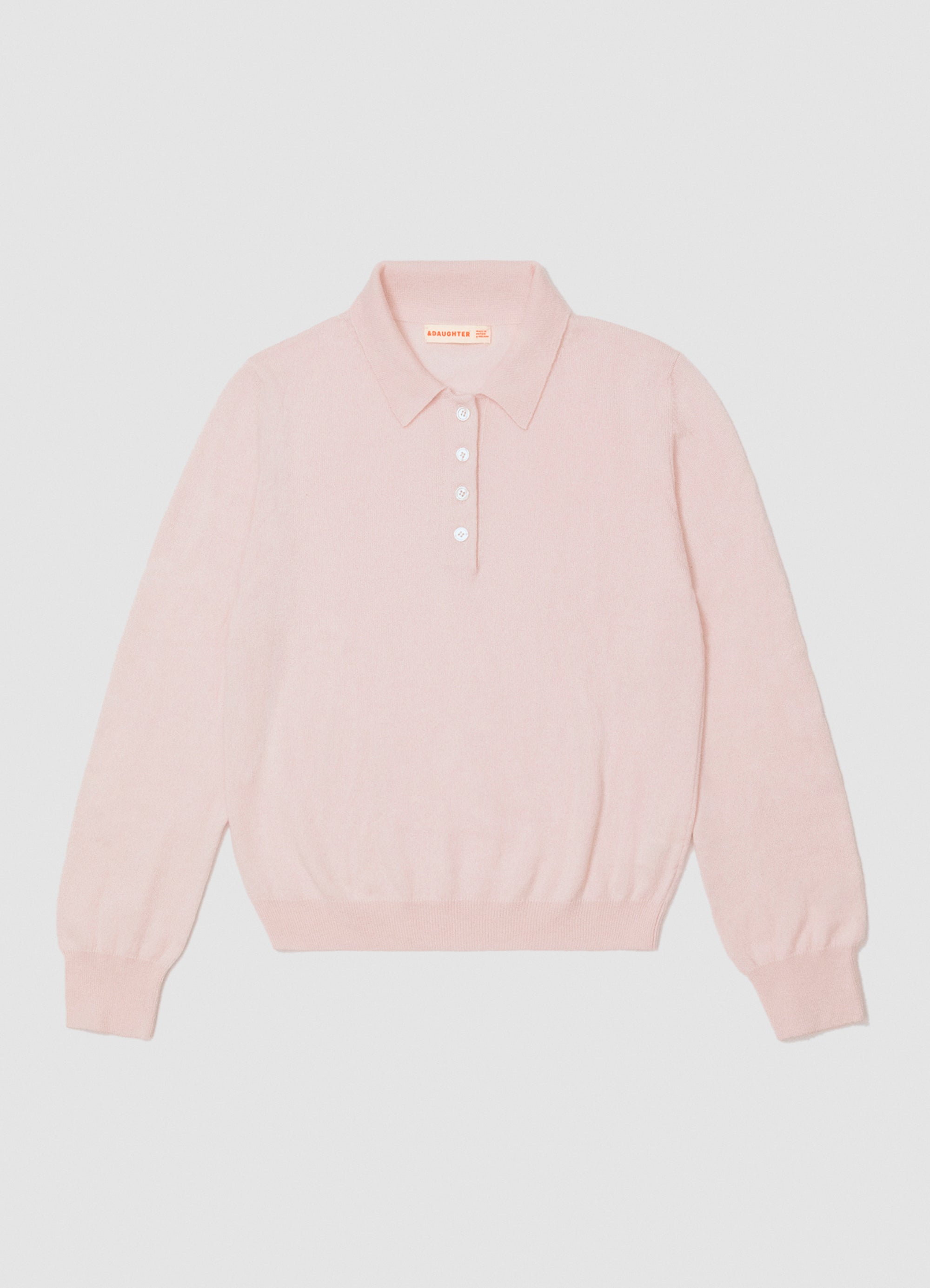 Aoife Cashmere Polo Shirt in Pale Pink