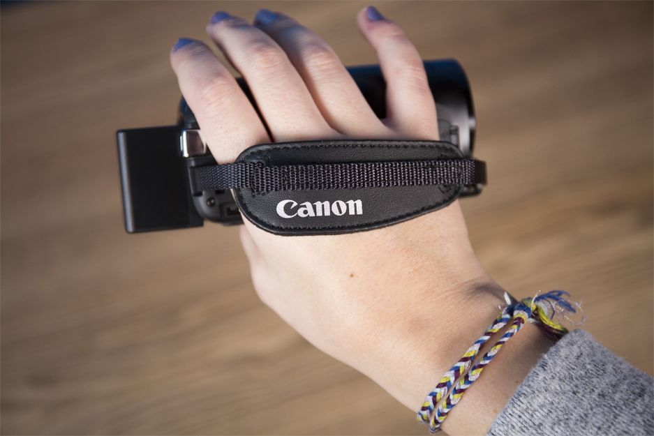 The Canon Vixia&rsquo;s hand strap means you&rsquo;re not likely to drop it.