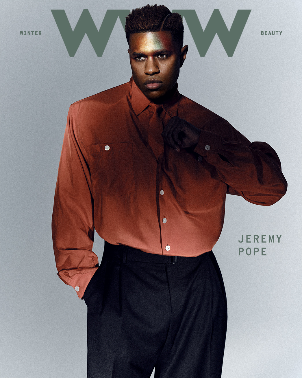 Photo of Jeremy Pope for Who What Wear's Winter Beauty Feature