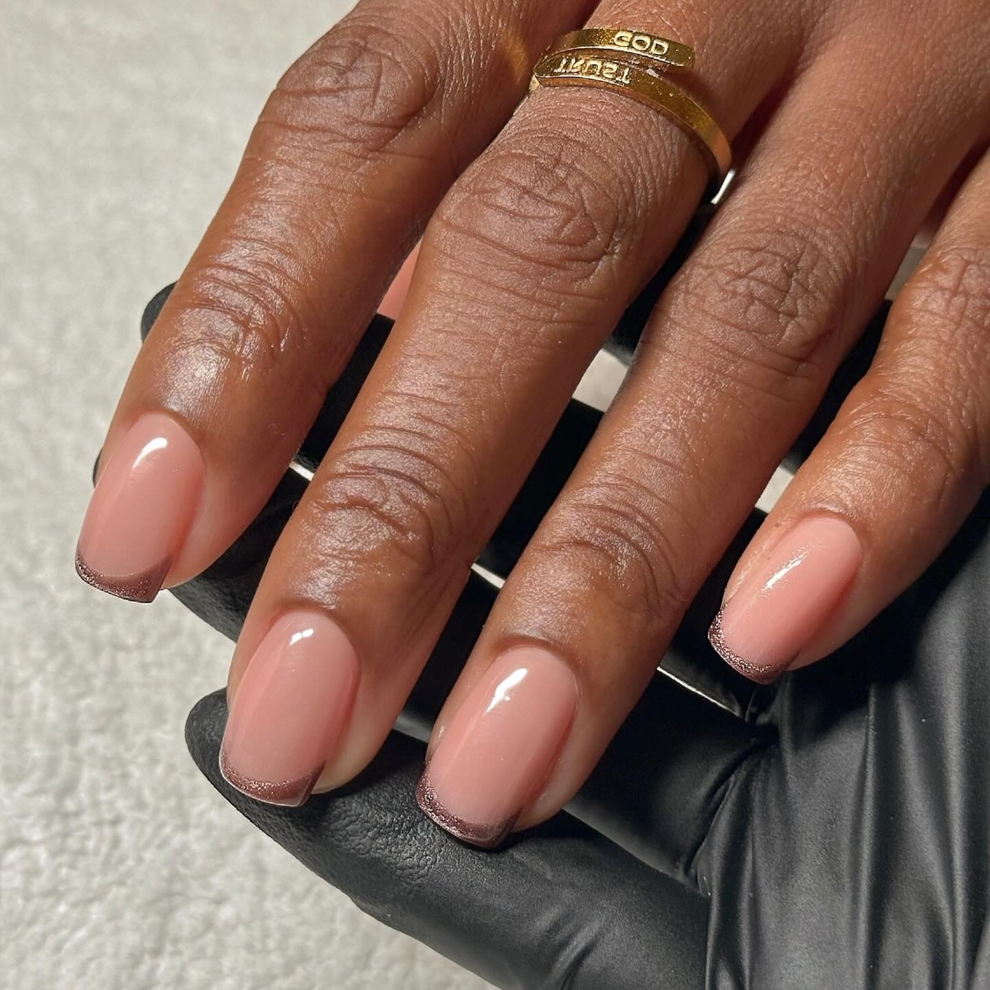 Micro french tips with velvet nail polish.