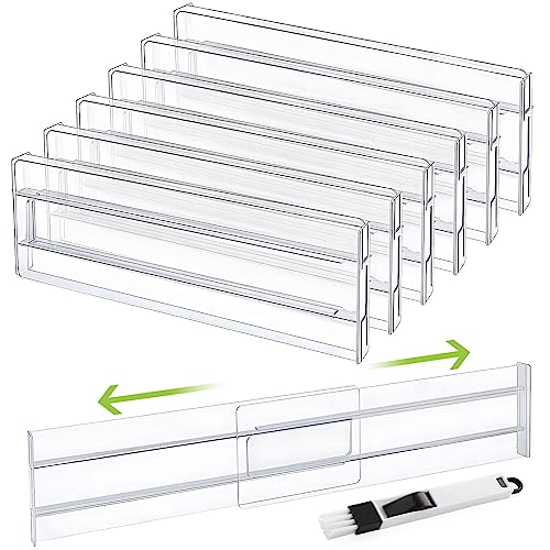 Drawer Dividers, 6 Pack Expandable Drawer Organisers Clear Plastic Drawers Separators, Adjustable Range of 27.6-52 Cm Drawer Inserts for Wardrobe for Clothing Kitchen Utensils &amp;amp; Office Storage