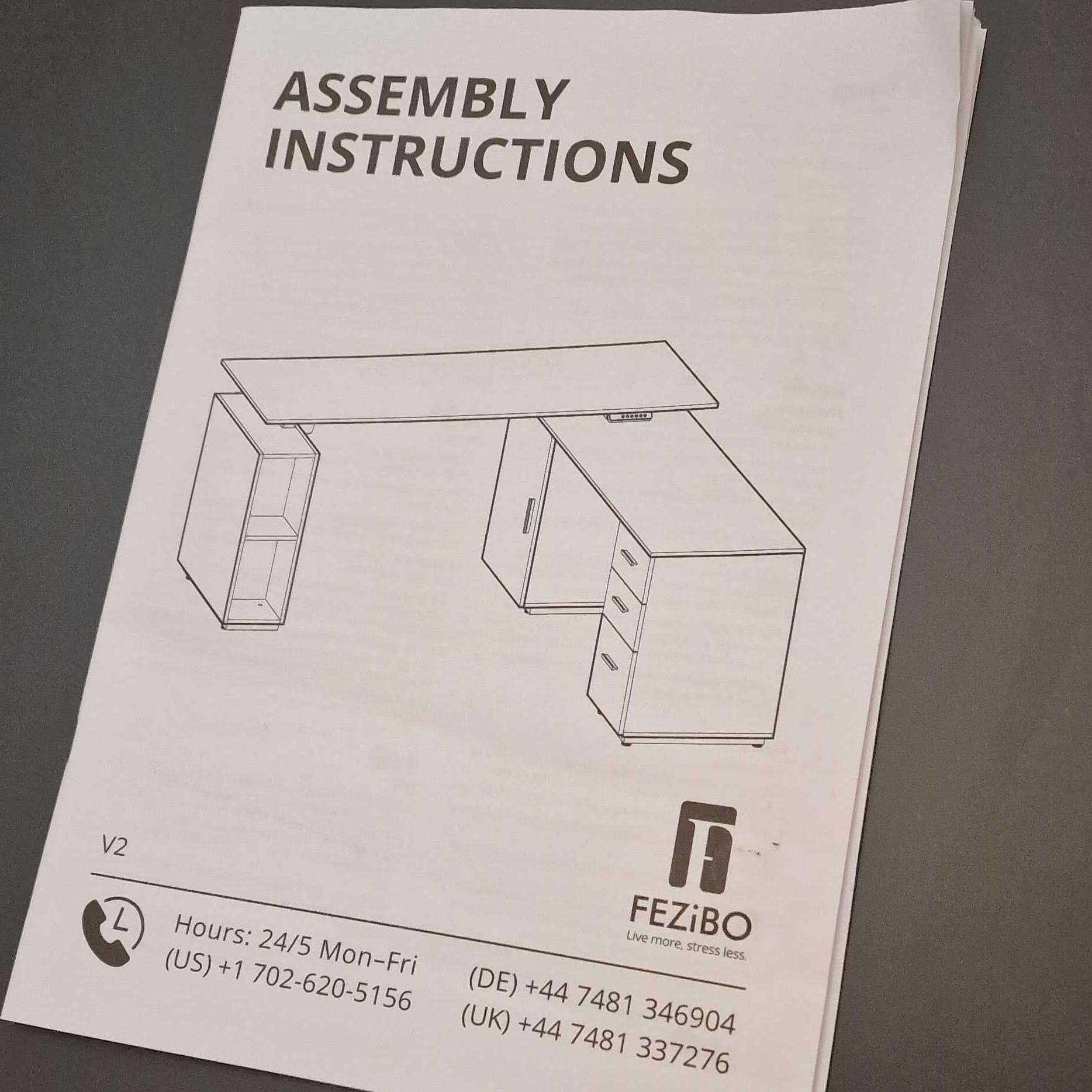 Fezibo Executive B standing desk assembly instructions manual.