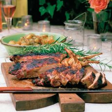 Butterflied Leg of Lamb, Roasted Potatoes with Garlic and Rosemary, and Three-Bean salad with Pancetta and Herbs-recipes-woman and home