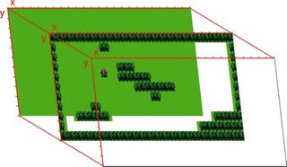 A 3D projection of the separate layers used in the sprite-based render