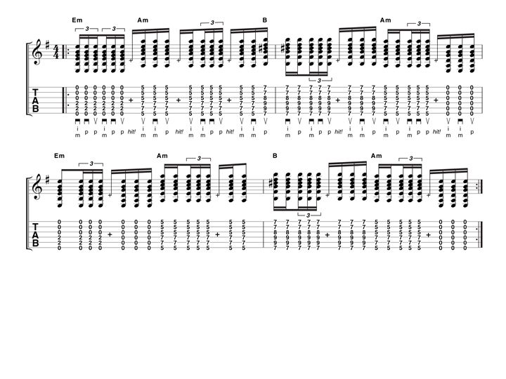 Again, pay close attention to the strumming notation and try your best to keep your hand relaxed. Make sure your timing stays even when executing the hits.