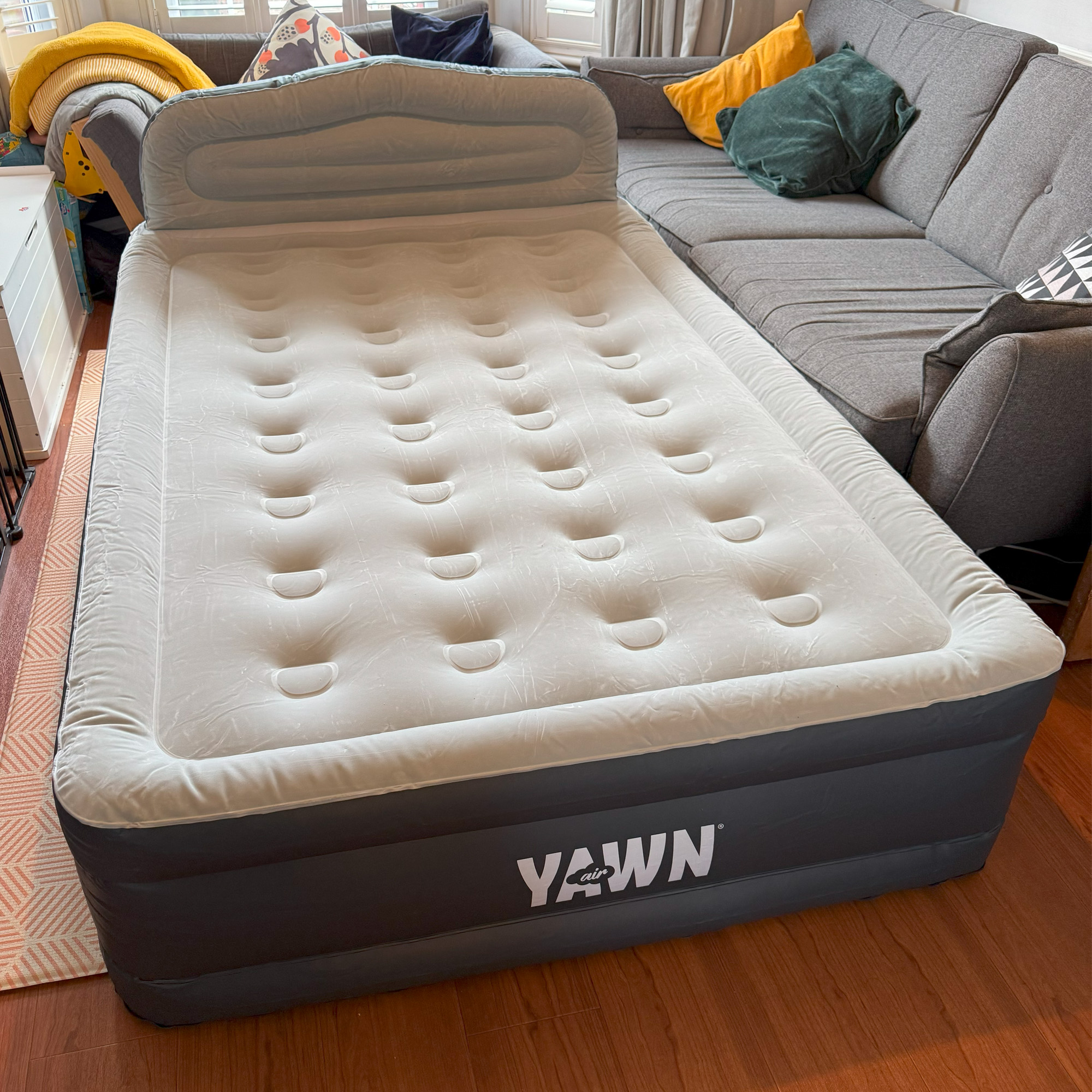 The YAWN self-inflating air bed being tested