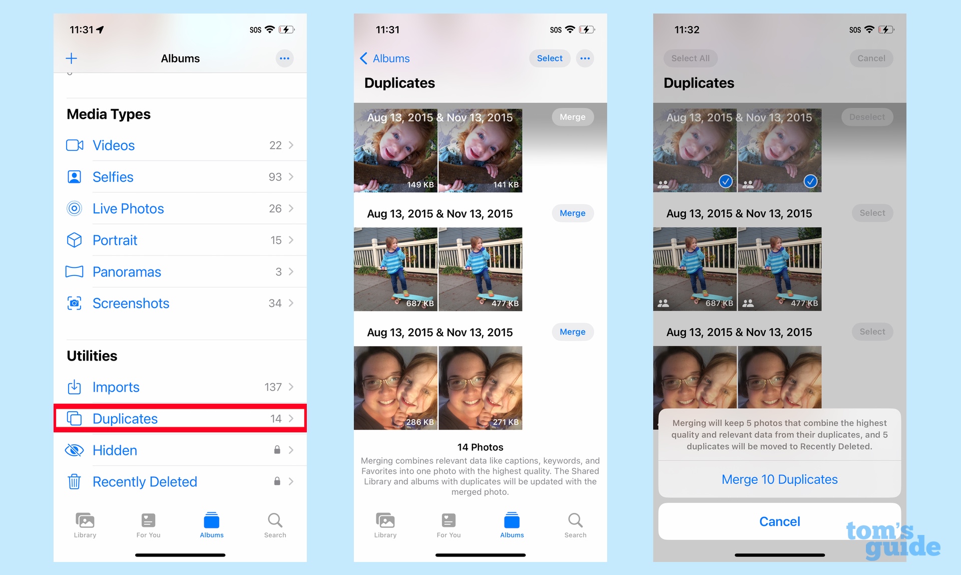 Ordner für doppelte Fotos in iOS 16