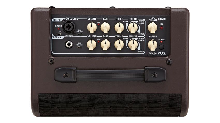 The Vox AGA30's top-mounted control panel