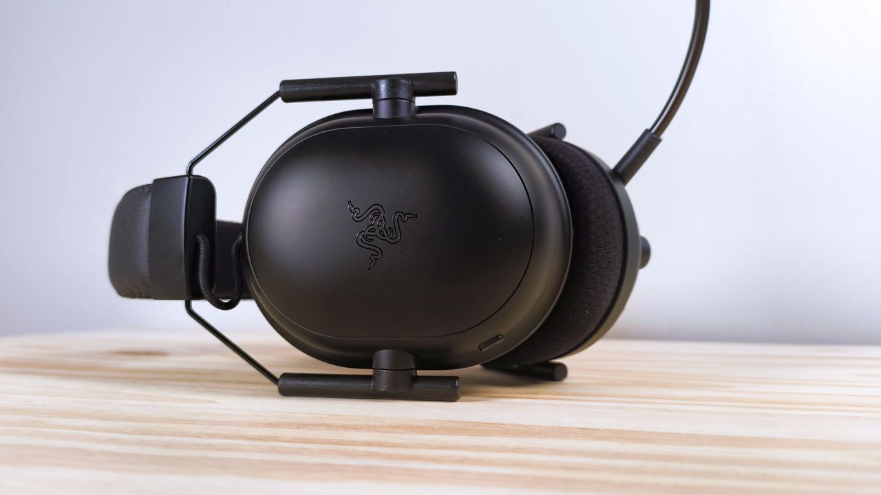 Close up of the Razer logo on the Razer BlackShark V2 Pro gaming headset