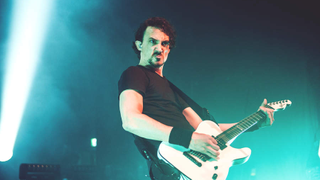 Guitarist Joe Duplantier of Gojira performing live on stage at The Forum in London