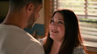 Brandon Quinn and Brooke Elliott as Ronnie and Dana Sue talking in Sweet Magnolias season 3