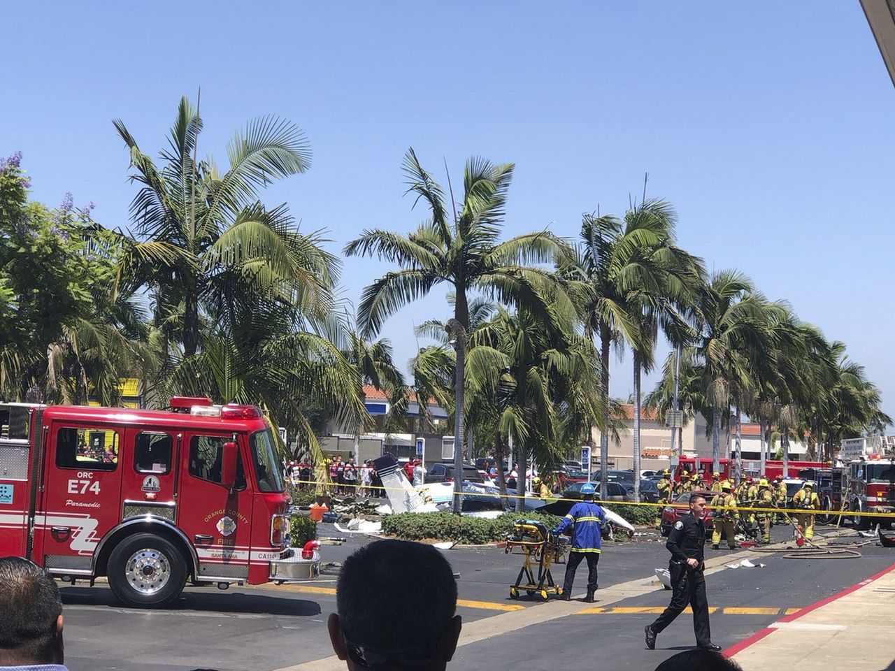 The wreckage of a small plane that crashed in Orange County, California.