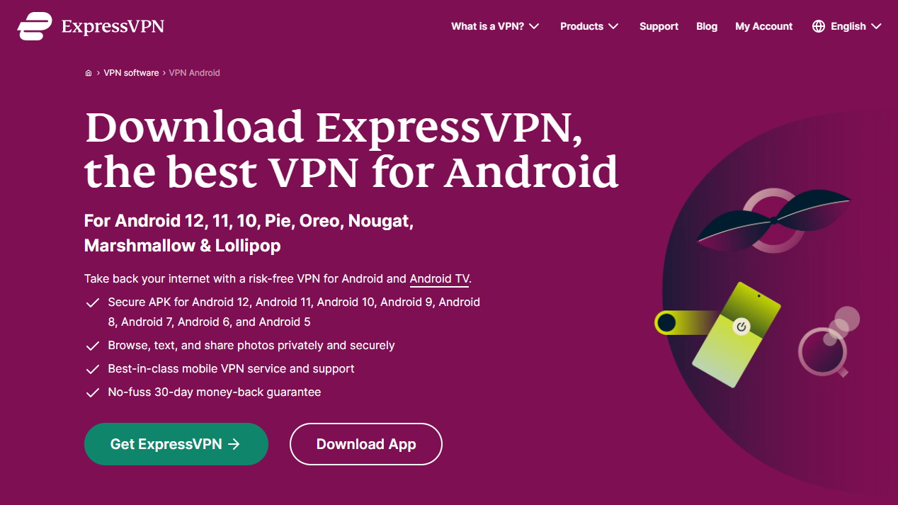 ExpressVPN's Android Landing Page