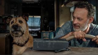 Seamus and Tom Hanks ride together in the RV in Finch.