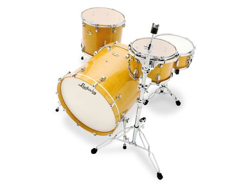 The fashionable 20"-deep bass drum with small mass mini Classic lugs works great with a double pedal