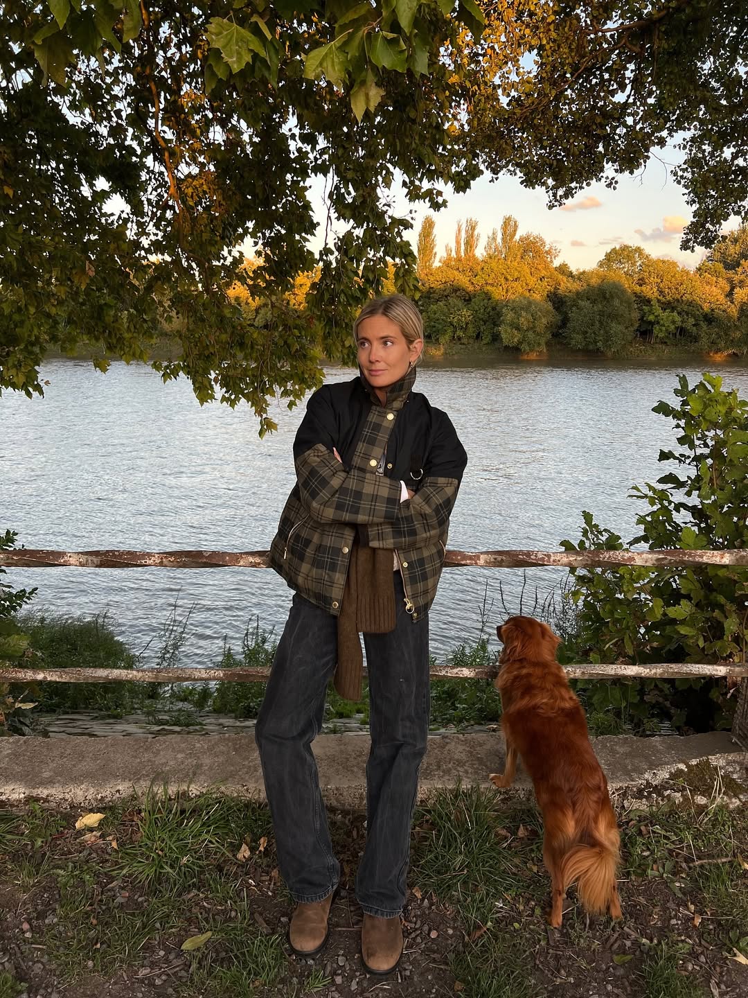 @lucywilliams02 wearing a check jacket and jeans