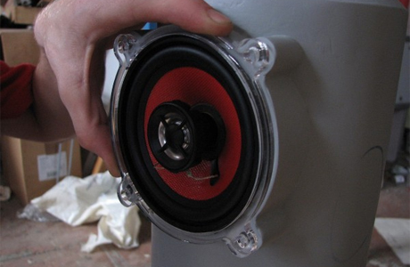 Fire extinguisher speaker