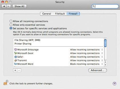 Security settings