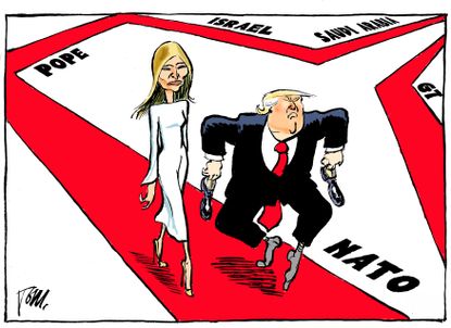 Political cartoon U.S. Trump abroad Melania