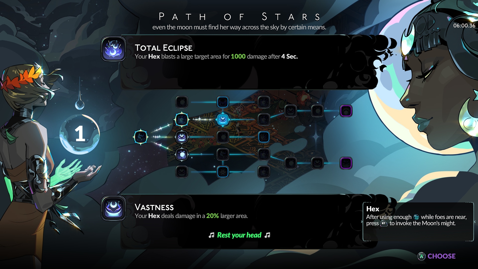The Path of Stars menu where you can upgrade hexes in Hades 2