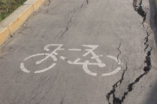 A crack in a bike lane