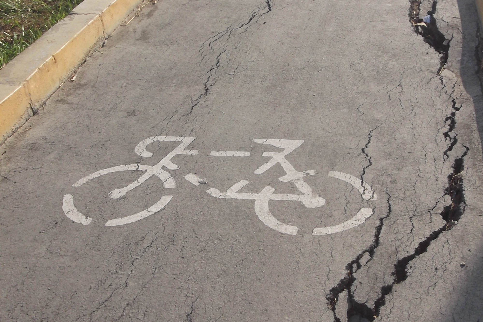 Una grieta en un carril para bicicletas