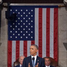 State of the Union 2015, Barak Obama at podium in front of American flag